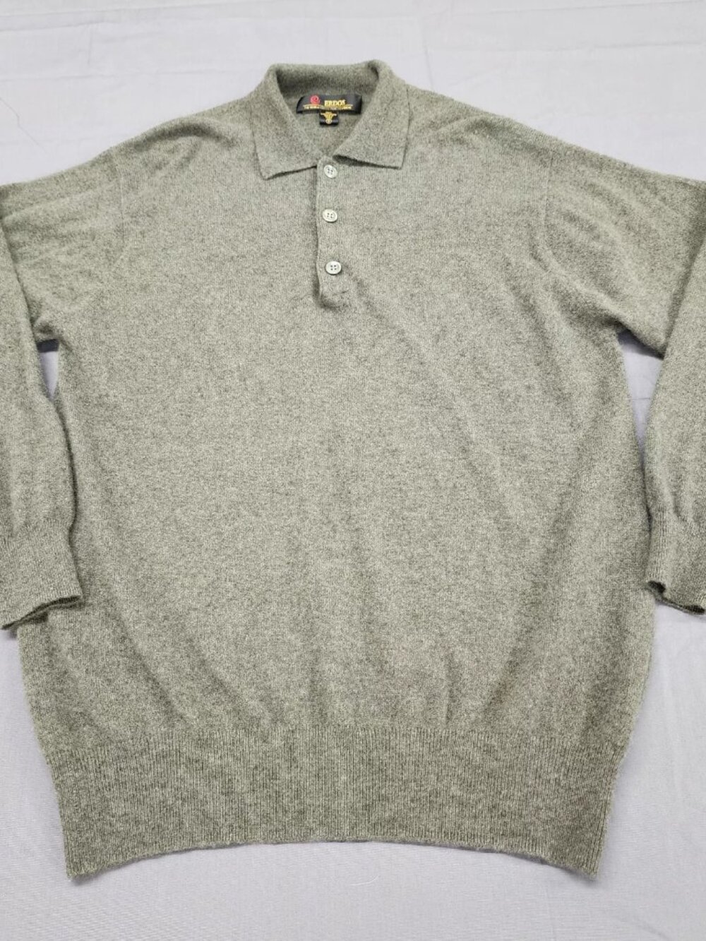 ERDOS Men's S Olive Green 100% Cashmere Polo Sweater Long Sleeve Pullover Knit